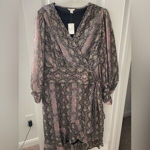 Cato Snake Print Long Sleeve Hi-Low Dress 14W/16W
